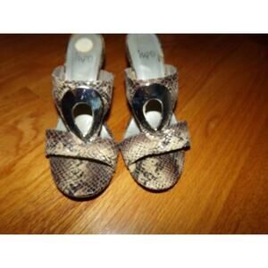 Impo Voyage reptile print wedge slide sandals 8M 3 inch wedge